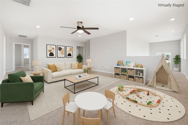 1512 Sagefield Way, Logandale, NV 89021 - carpeted living room with a ceiling fan and recessed lighting