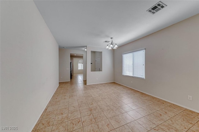 6116 Tokara Ave, Las Vegas, NV 89122 - spare room featuring an inviting chandelier, a healthy amount of sunlight, visible vents, and light tile patterned floors