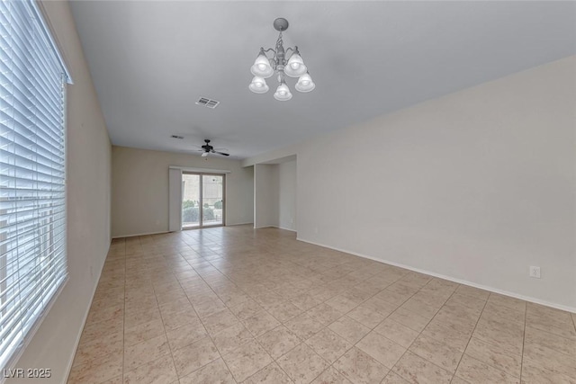 6116 Tokara Ave, Las Vegas, NV 89122 - unfurnished room with visible vents and ceiling fan with notable chandelier