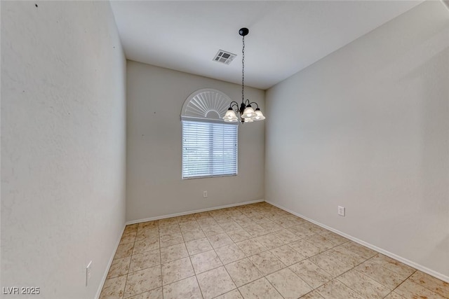 6116 Tokara Ave, Las Vegas, NV 89122 - unfurnished room with baseboards, a notable chandelier, visible vents, and light tile patterned floors