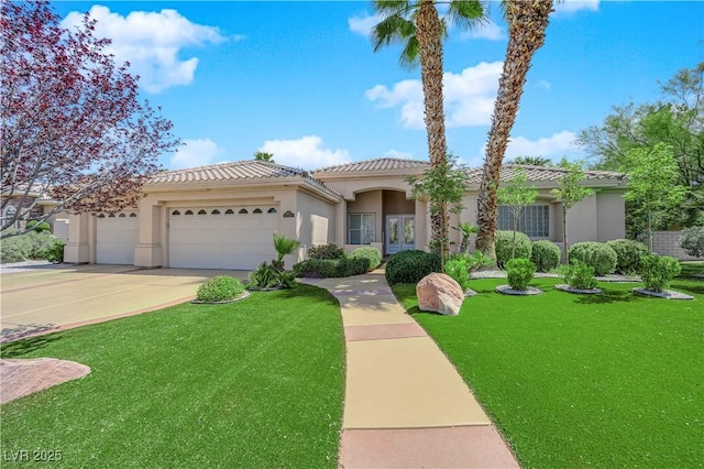 4722 Blue Mesa Way, Las Vegas, NV 89129 - view of front of property featuring a tiled roof, an attached garage, and a front lawn