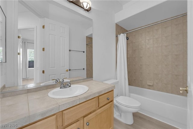 4722 Blue Mesa Way, Las Vegas, NV 89129 - full bathroom with vanity, shower / bath combination with curtain, and wood finished floors