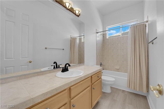 4722 Blue Mesa Way, Las Vegas, NV 89129 - bathroom featuring vanity, shower / bath combo with shower curtain, and wood finished floors