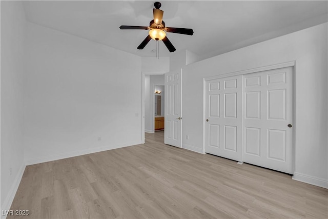 4722 Blue Mesa Way, Las Vegas, NV 89129 - unfurnished bedroom featuring light wood-type flooring, a closet, baseboards, and ceiling fan