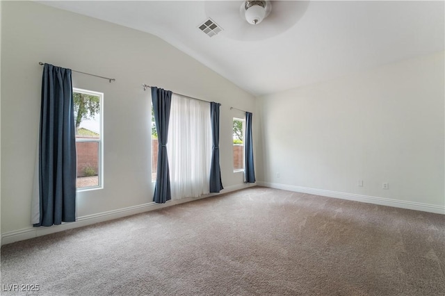 4360 Meadowlark Wing Way N, Las Vegas, NV 89084 - spare room featuring vaulted ceiling, ceiling fan, plenty of natural light, light carpet, and baseboards