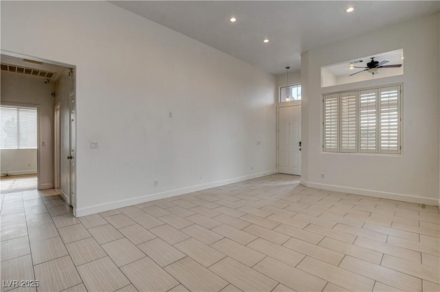 3200 Ridgecliff St, Las Vegas, NV 89129 - empty room with baseboards, a ceiling fan, visible vents, and recessed lighting