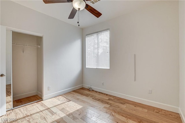 3200 Ridgecliff St, Las Vegas, NV 89129 - unfurnished bedroom featuring ceiling fan, baseboards, wood finished floors, and a closet