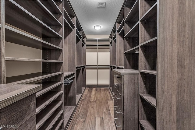 walk in closet featuring dark wood-style flooring