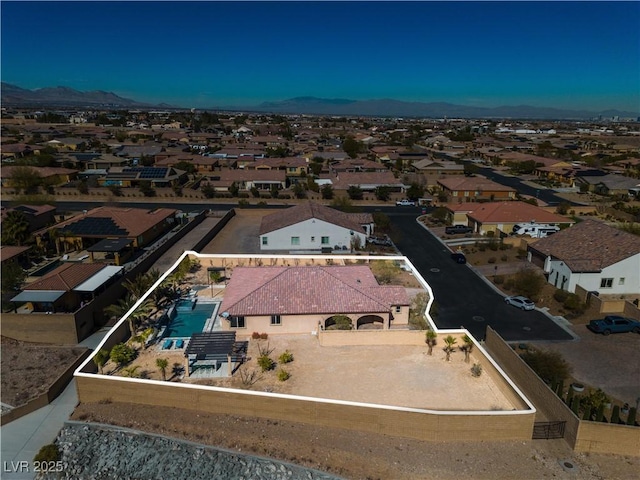 aerial perspective of suburban area featuring mountains and property parcel outlined