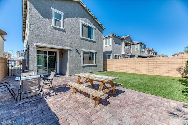 view of patio / terrace with a fenced backyard and outdoor dining area