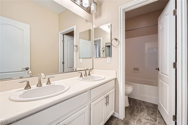 3428 Iron Hagen Ct, Las Vegas, NV 89141 - full bathroom featuring tub / shower combination, a sink, double vanity, and toilet