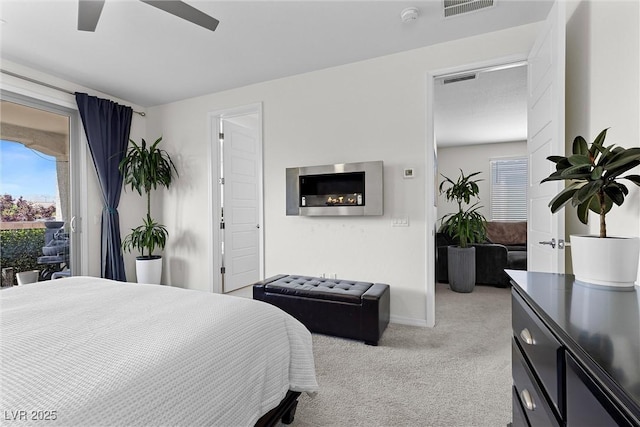 8107 Skye Sweep St, Las Vegas, NV 89166 - bedroom with visible vents, access to exterior, baseboards, light carpet, and a ceiling fan