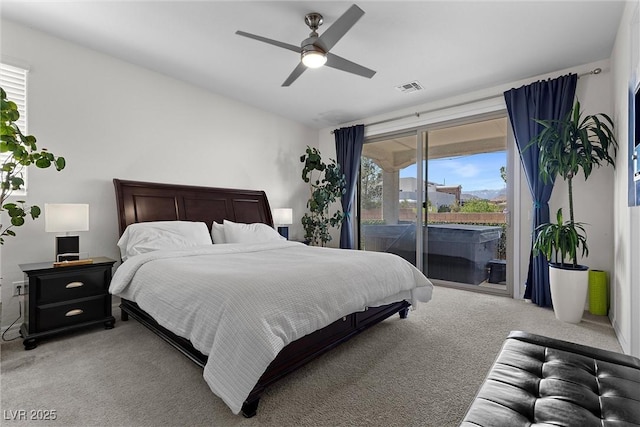 8107 Skye Sweep St, Las Vegas, NV 89166 - bedroom featuring visible vents, access to exterior, light colored carpet, and vaulted ceiling