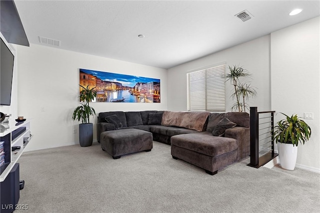 8107 Skye Sweep St, Las Vegas, NV 89166 - living room featuring carpet, visible vents, recessed lighting, and baseboards