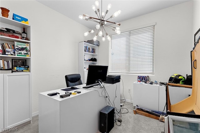 8107 Skye Sweep St, Las Vegas, NV 89166 - home office with an inviting chandelier, carpet floors, and baseboards