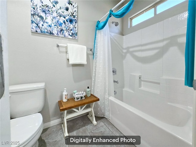 10470 Irish Cliffs Ct, Las Vegas, NV 89149 - bathroom featuring baseboards, shower / tub combo with curtain, and toilet