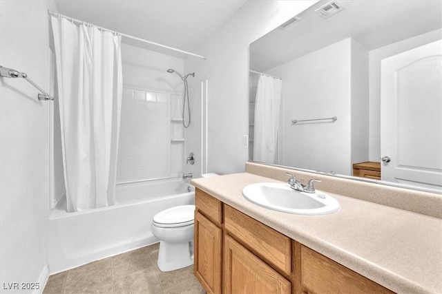 5060 Blue Rose St, North Las Vegas, NV 89081 - bathroom featuring visible vents, toilet, vanity, and shower / tub combo