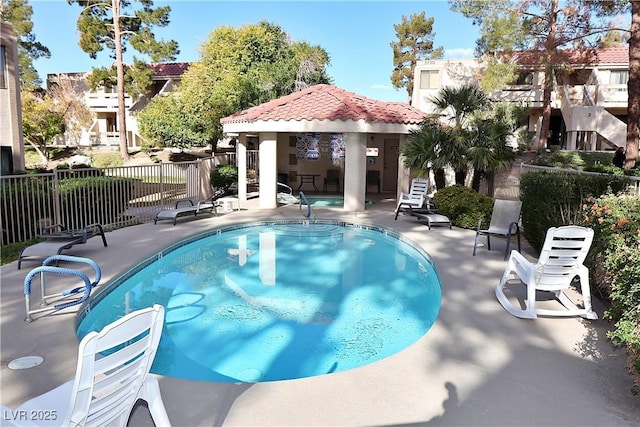 3740 Desert Marina Dr Unit 11, Laughlin, NV 89029 - view of swimming pool featuring fence, a patio area, and a gazebo