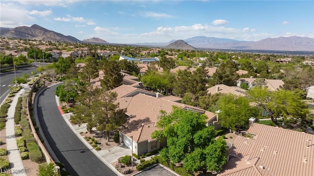 bird's eye view featuring a mountain view and a residential view