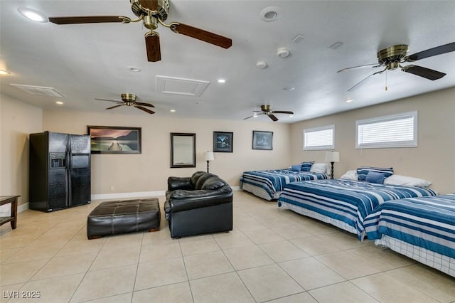 6520 Turtle Hill Rd, Las Vegas, NV 89110 - bedroom featuring recessed lighting, baseboards, black fridge with ice dispenser, and light tile patterned floors