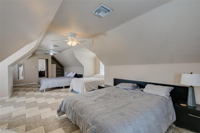 6520 Turtle Hill Rd, Las Vegas, NV 89110 - bedroom with lofted ceiling, visible vents, a ceiling fan, and baseboards