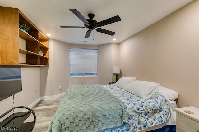 6520 Turtle Hill Rd, Las Vegas, NV 89110 - bedroom with recessed lighting, baseboards, a ceiling fan, and light wood-type flooring