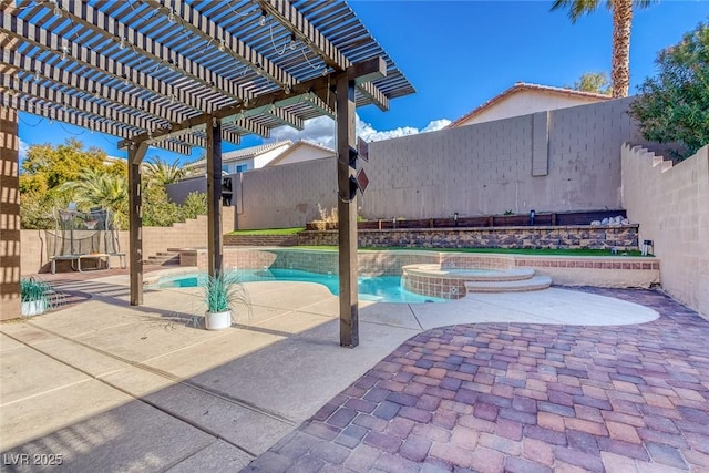 view of swimming pool with a pergola, a patio, and a fenced backyard