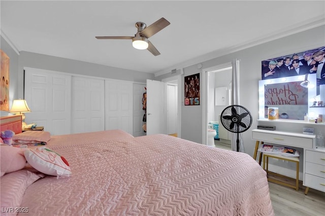 2080 Karen Ave Unit 1, Las Vegas, NV 89169 - bedroom featuring a closet, wood finished floors, and ceiling fan