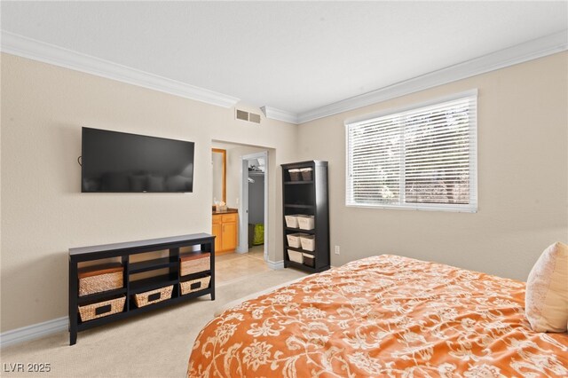 220 E Flamingo Rd Unit 111, Las Vegas, NV 89169 - bedroom with crown molding, light colored carpet, and baseboards