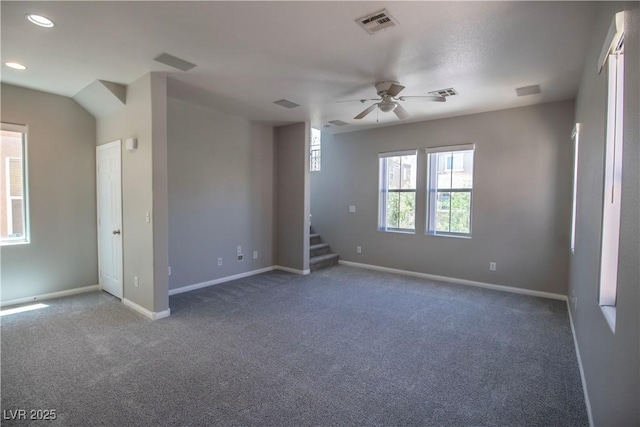 6652 Weeping Pine St, Las Vegas, NV 89149 - unfurnished room featuring carpet, a ceiling fan, stairway, baseboards, and recessed lighting