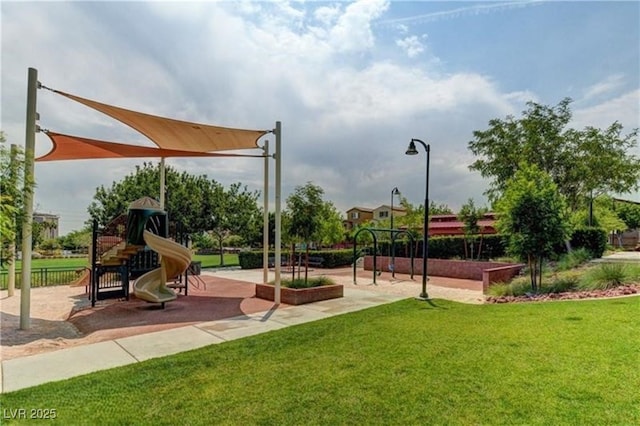 community play area with a yard