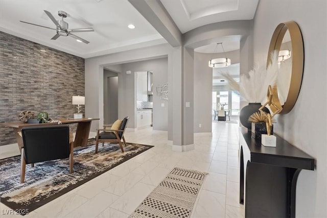 2910 Raywood Ash Dr, Las Vegas, NV 89138 - entryway featuring baseboards, marble finish floor, recessed lighting, and ceiling fan