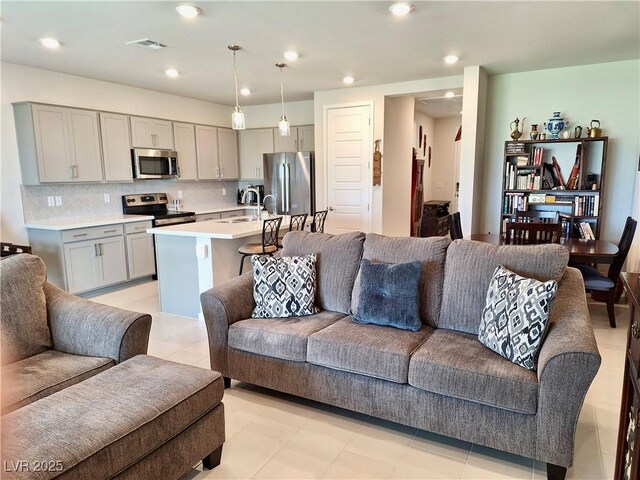 4286 E Cactus Canyon Dr, Pahrump, NV 89061 - living area with recessed lighting, visible vents, and light tile patterned floors