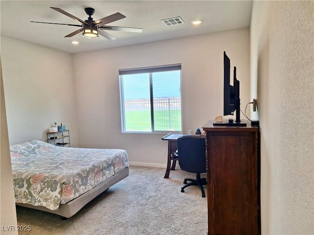 4286 E Cactus Canyon Dr, Pahrump, NV 89061 - carpeted bedroom with baseboards, a ceiling fan, visible vents, and recessed lighting