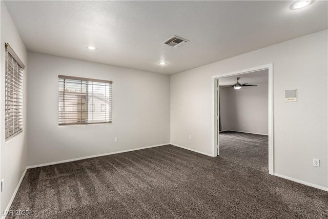 9604 Windom Point Ave, Las Vegas, NV 89129 - empty room with dark carpet, ceiling fan, baseboards, and recessed lighting