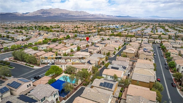 aerial view featuring a residential view and a mountain view