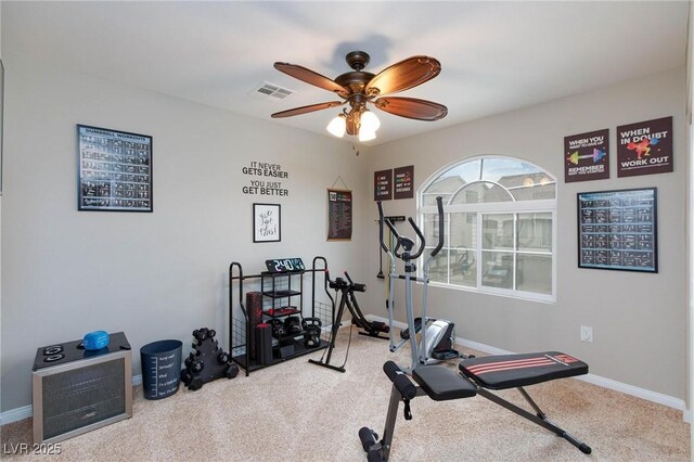 5409 Holding Ave, Las Vegas, NV 89139 - exercise area featuring ceiling fan, carpet floors, visible vents, and baseboards