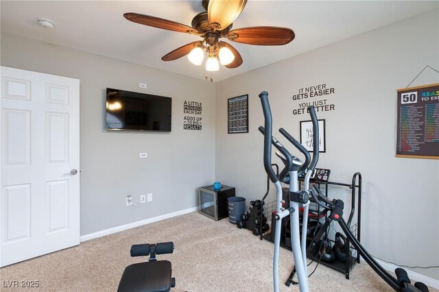 5409 Holding Ave, Las Vegas, NV 89139 - workout area featuring carpet, a ceiling fan, and baseboards