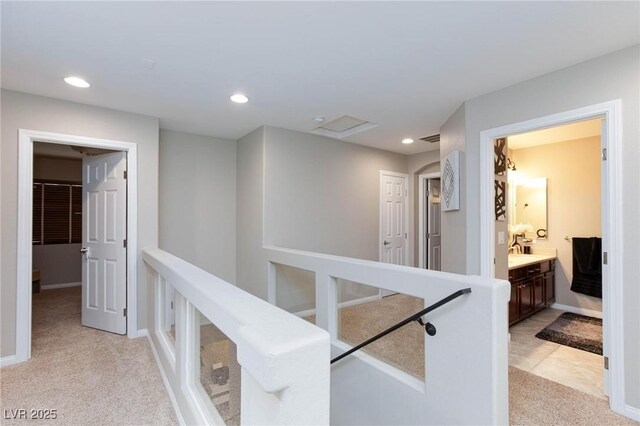 5409 Holding Ave, Las Vegas, NV 89139 - hall featuring visible vents, light carpet, baseboards, and recessed lighting