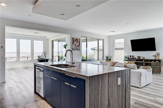 54 Mirage View Dr, Henderson, NV 89011 - kitchen with a sink, open floor plan, an island with sink, stainless steel dishwasher, and recessed lighting