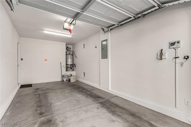 519 Brinkburn Point Ave, Las Vegas, NV 89178 - garage featuring a garage door opener, electric panel, strapped water heater, and baseboards