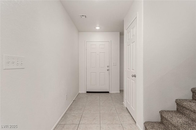 519 Brinkburn Point Ave, Las Vegas, NV 89178 - hall with recessed lighting, visible vents, light tile patterned floors, baseboards, and stairs