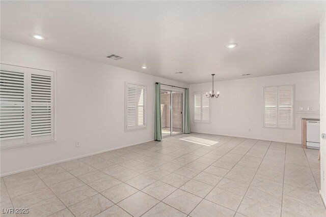 519 Brinkburn Point Ave, Las Vegas, NV 89178 - spare room featuring visible vents, a notable chandelier, light tile patterned flooring, and recessed lighting
