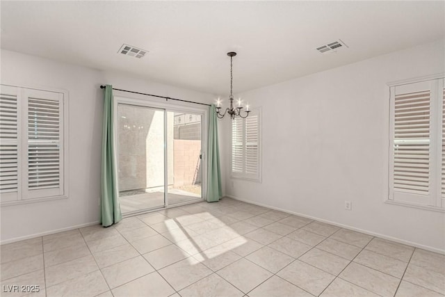 519 Brinkburn Point Ave, Las Vegas, NV 89178 - unfurnished room with baseboards, visible vents, a chandelier, and light tile patterned flooring