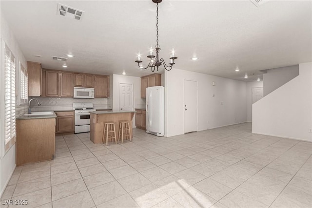 519 Brinkburn Point Ave, Las Vegas, NV 89178 - kitchen with a sink, open floor plan, visible vents, white appliances, and a kitchen island