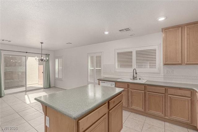 519 Brinkburn Point Ave, Las Vegas, NV 89178 - kitchen featuring visible vents, a sink, a chandelier, and light tile patterned floors
