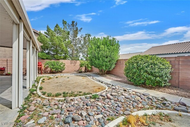 view of yard with a fenced backyard