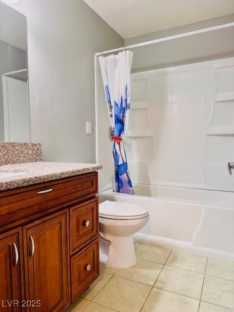 6786 Grandola Dr, Las Vegas, NV 89103 - full bathroom featuring shower / bathtub combination with curtain, tile patterned flooring, vanity, and toilet