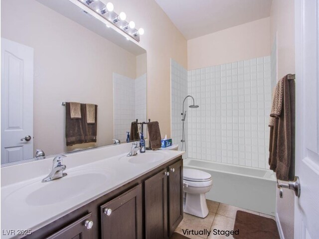 1552 Livingston Dr, Henderson, NV 89012 - full bath featuring double vanity, tile patterned flooring, and shower / bathtub combination