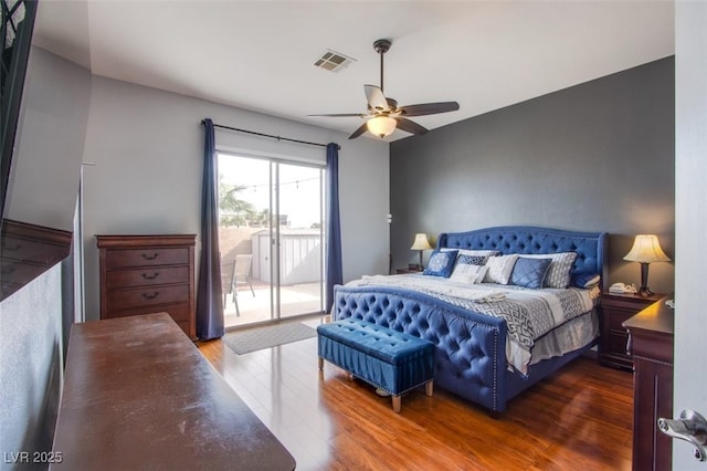 1552 Livingston Dr, Henderson, NV 89012 - bedroom with access to outside, dark wood finished floors, and ceiling fan
